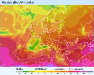 Päivän ylin UV-indeksi ma 21.5.2012