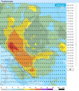 Forecan nettisivuilla on monipuolinen Tuuliennuste-työkalu, josta näät ennustetun keskituulen lisäksi puuskat. Keskiviikolle on luvattu myrskyisiä puuskia Selkämerelle ja paikoin kovia puuskia maalle. Katso itse lisää: http://foreca.fi/Finland/Helsinki/veneilysaa/tuuliennuste/itameri