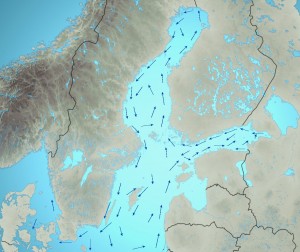 Kuva 3: Itämeren keskimääräinen pintavirtauskenttä (kuva: Markus Mäntykannas/MTV)