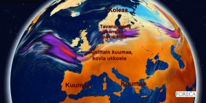 Kuva 3: Euroopan suursäätila lähitulevaisuudessa. Tukalat helleaallot ovat yhä mahdollisia Itämeren eteläpuolella (kuva: Foreca/Markus Mäntykannas).