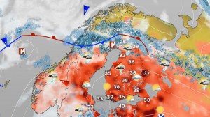 Kuva 5: Kuviteltu sääkartta. Koetaankohan tällainen tilanne vielä kuluvalla vuosisadalla? (kuva: MTV/Markus Mäntykannas)