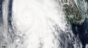 Kuva 1: Patricia-hurrikaani oli voimakkaimmillaan pe 23.10.2015 (kuva: NASA).
