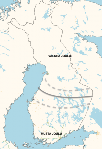 Kuva 2: Perjantaisten ennusteiden perusteella näyttää siltä, että mustan joulun raja kulkee kuta kuinkin maan keskivaiheilla. Pohjoisimmillaan lumet saattavat sulaa pois Pohjois-Karjala - Oulu -linjalta ennen joulua.