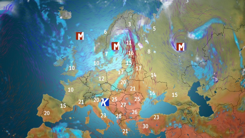 Keskiviikkona lämmin syöttyövirtaus saapuu Suomeen Välimereltä saakka. Itäisessä Euroopassa ja Balkanilla mitataan monin paikoin kesäisiä lukemia. / kuva Markus M. & MTV Uutiset