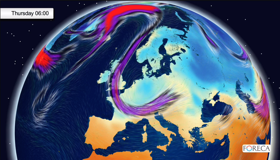 Suihkuvirtaukset Euroopan yllä tällä hetkellä. Kuva: Foreca